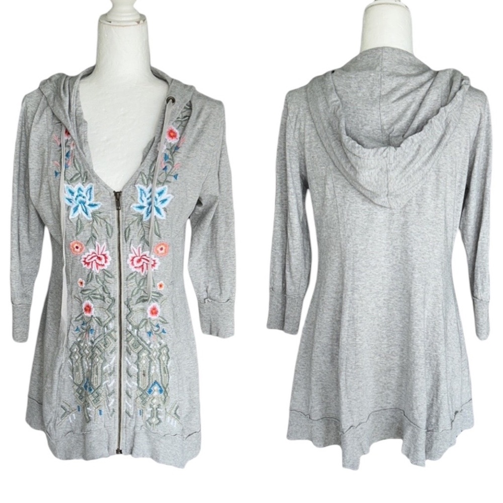 Anthropologie Caite Kyla Seo Gray Embroidered Hoodie Jacket Sweatshirt - S